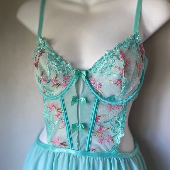 Green floral babydoll Lingerie Dress - Picture 4 of 4